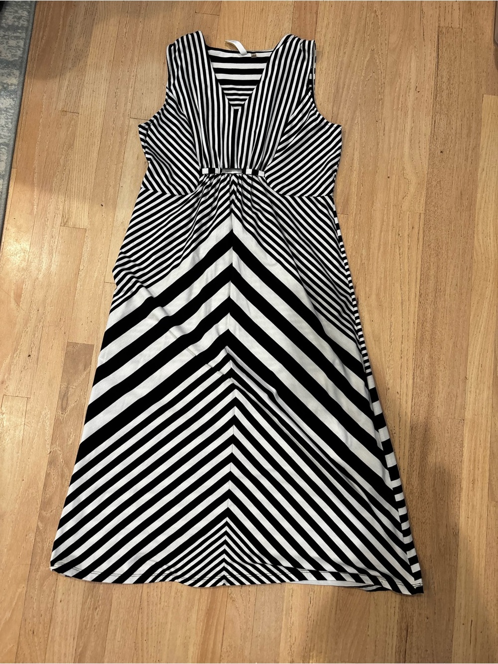 & Other Stories Black and White Striped Sleeveless Maxi Dress